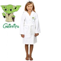 Green Frog Cartoon Design & Custom Name Embroidery on Kids Hooded Bathrobe